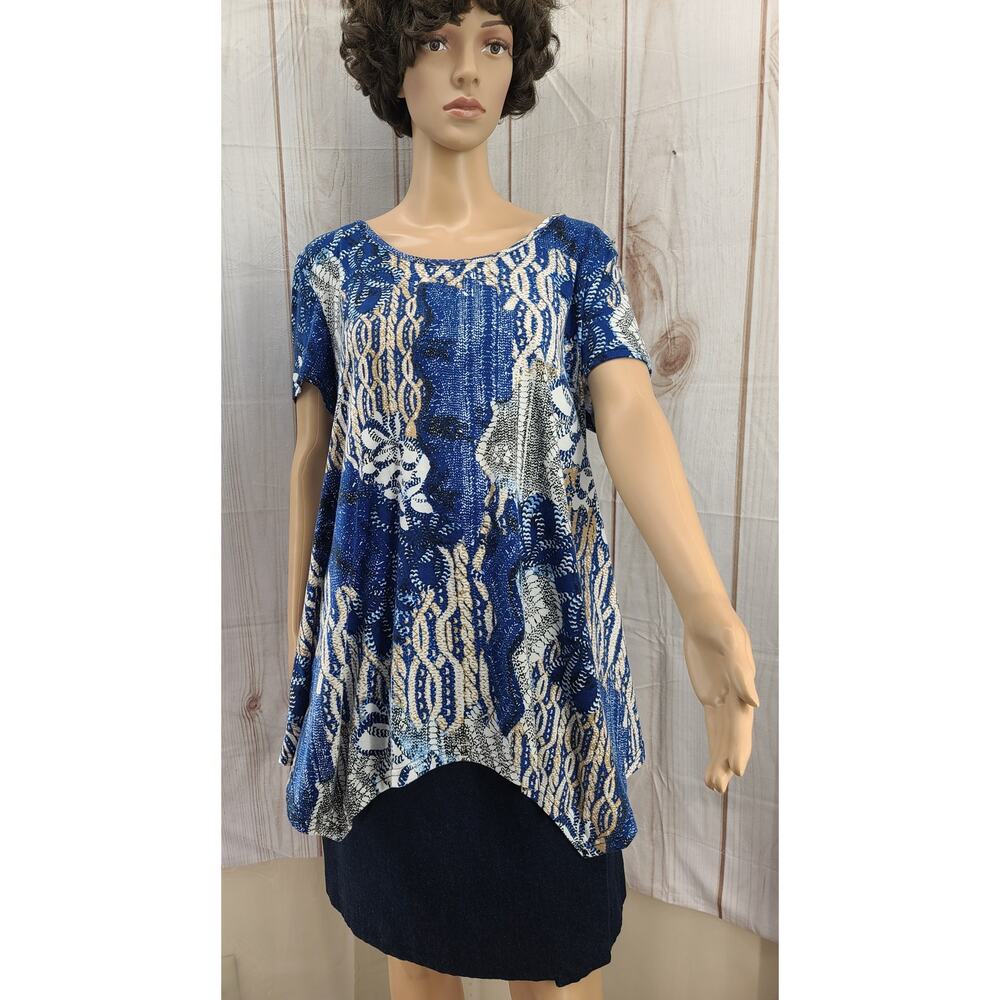 Nandashe Women 2XL  Rayon Tunic Top Pullover Short Sleeve Scoop Neck Hi-Lo Hem